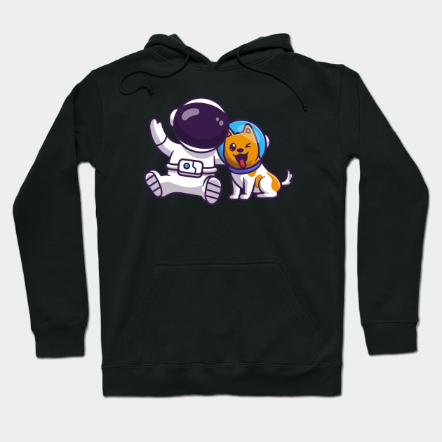 Cute Astronaut With Dog Astronaut Cartoon Hoodie by Catalyst Labs